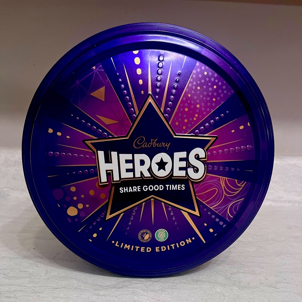 Decorative storage tin from England